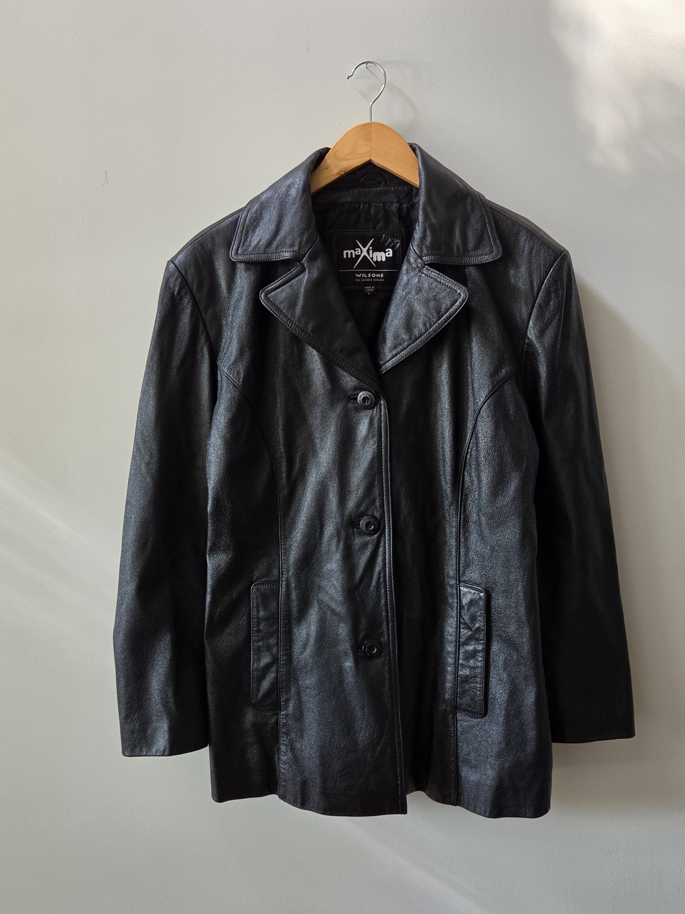 Wilsons Maxima Genuine Leather Jacket Women's Large Black 3 Button Lined Coat